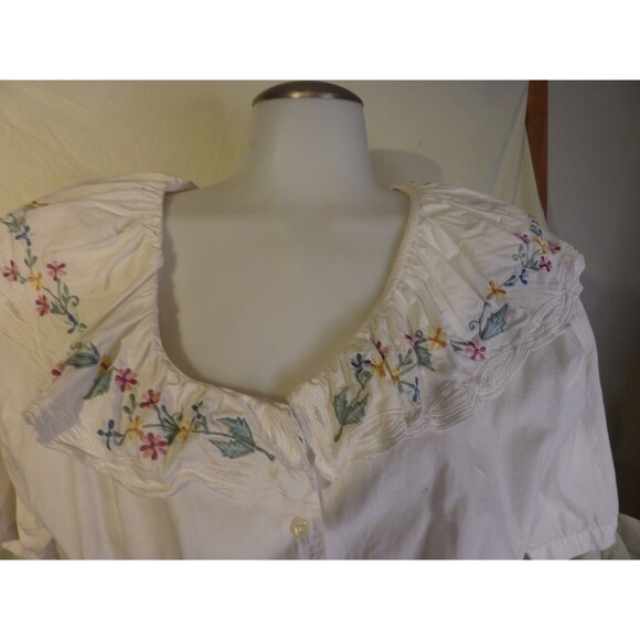 Vintage 70's CROP TOP-Cotton-Embroidered Collar-sz L - Picture 3 of 4